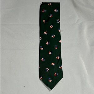 100% Silk, Structure,  Dark Green Tie with American Flag Design